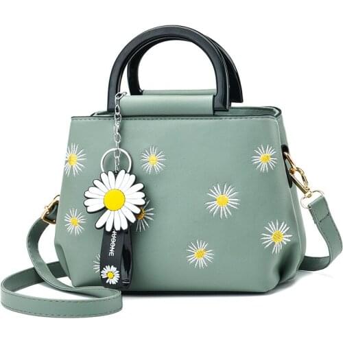 High Quality 2020 PU Leather Embroidery Daisy Female Bucket Bags New Brand Handbags Ladys Shoulder Handbag Womens Handbag