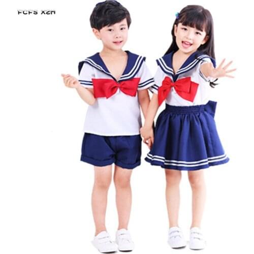 XS-XL Children Halloween Sailor Costume Boy Girls Navy Sailor Moon Cosplay student uniform Purim Carnival Masquerade party dress