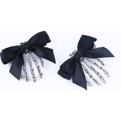 1 Piece Ribbon Bowknot Skull Hand Hair Clip for Women Girl Hair Hairpins Barrette Children Hair Accessories Punk Style Headwear