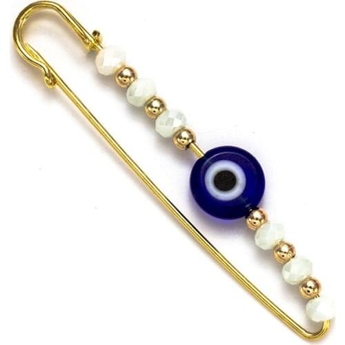 Blue Evil Eye Brooches for Women Pins Simple Bead Brooch Men Jewelry Charms Crystal Buckle Clips Collar Needle Pin