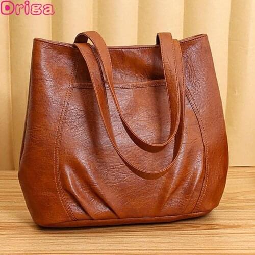 Driga Women Handbags Casual Shoulder Bags 2021 New Retro PU Soft Leather Fashion Large Capacity Solid Fold Portable Tote Bags