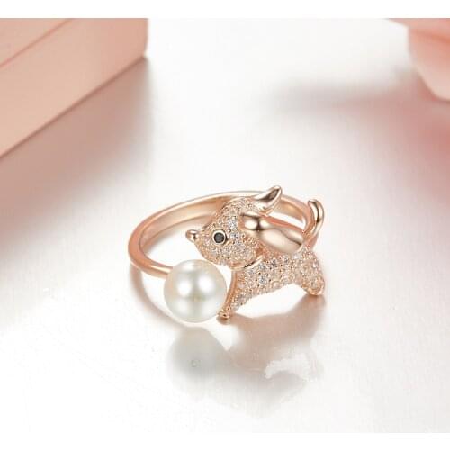 925 sterling silver cuff rings for women fashion Brand Small Cute Puppy Dog pet jewelry S925 Pearl Ring joyas de plata 925