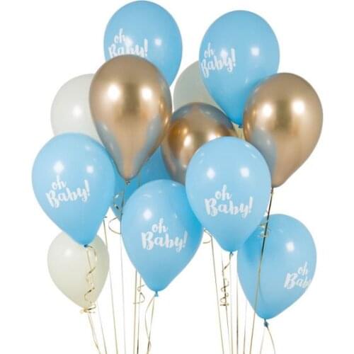 12pcs Baby shower balloon oh baby printed pink blue gold metallic latex ballon baby boy girl birthday Gender reaveal party Decor