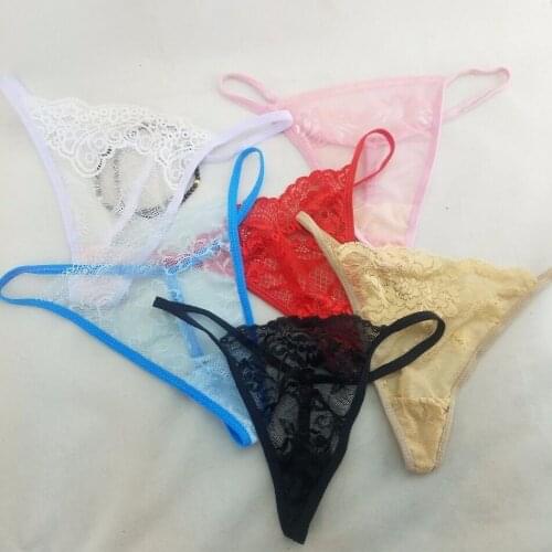 5Pc/lot Sexy Lingerie Lace Low Waist Elastic String Transparent Underwear Women Temptation Hollow Out Panties Thin Thong
