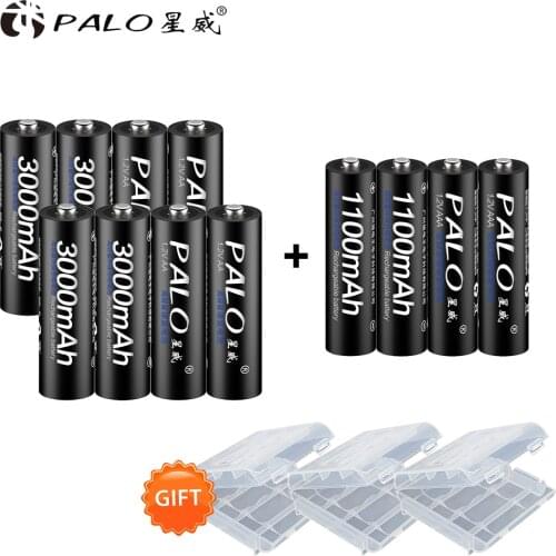 PALO 8pcs aa rechargeable battery aa ni-mh 1.2v battery with 4pcs aaa 1.2v rechargeable batteries for mirophone clock camera
