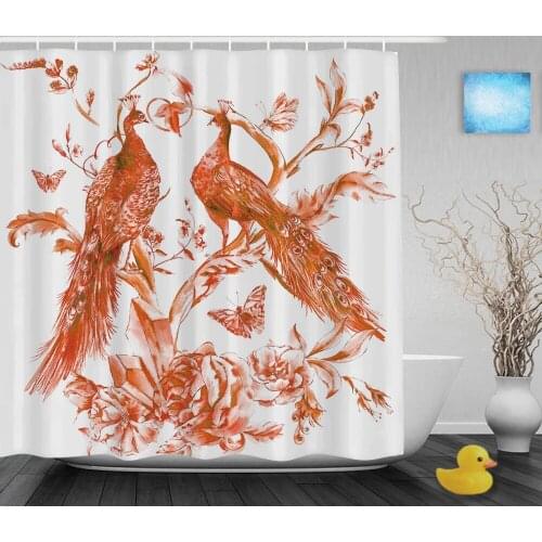 Watercolor Peacocks Roses Bathroom Curtains Crystals Butterflies Decor Shower Curtain Waterproof Polyester Fabric With Hooks