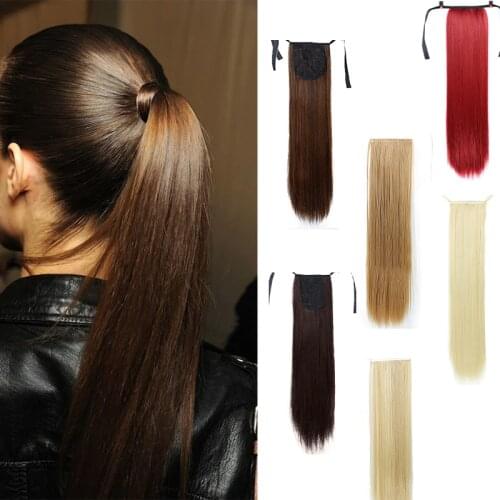 Allaosify 22 Inches Long Straight Strap-on Synthetic Ponytail with Hair Clips Hair Extension Multiple Colour Natural Pony Tail