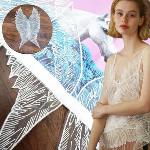 1 Pair White Wings Lace Handmade Crochet Flowers Applique Dress Collar Neckline Guipure Lace Trim Cloth DIY Sewing Supplies