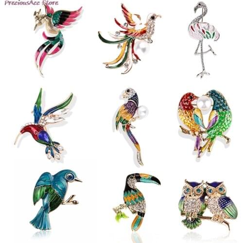 Hot Sale Enamel Crystal Bird Brooch For Women Flamingo Phoenix Mandarin Duck Owl Animal Breastpin Pin Jewelry Accessories