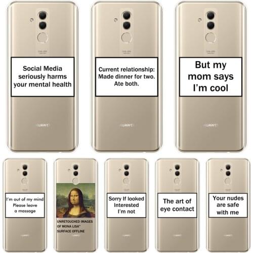 TPU For Huawei Mate 20 10 9 Lite Phone Case Silicone Funny Quote Text Mona Lisa Soft Back Cover For Huawei Mate 7 8 9 10 Pro