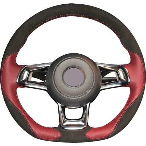 Black Suede Wine Red Leather Car Steering Wheel Cover for Volkswagen Golf 7 GTI Golf R MK7 VW Polo GTI Scirocco 2015 2016