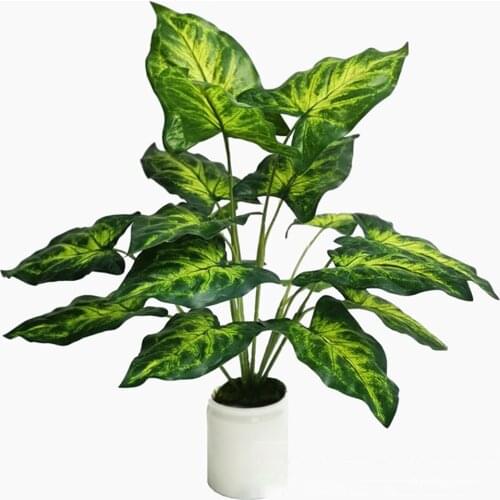 Artificial Plants Fake Turtle Back Leaves Green Plant Faux Tree Branches Evergreen Tropical Home Office Decor 9 Heads 18 Leaf