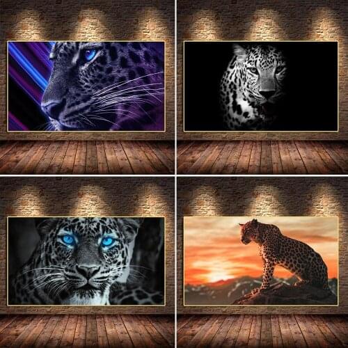 Blue Eyes Leopard Cat Panther Prints Canvas Painting Wall Animal Art Picture for Living Room Wall Poster Home Cuadros Decoration