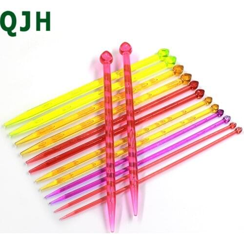 QJH Brand Multi Colors 14pcs Knitting Needles Weaving Tool Crystal Knitting Needle Tools For Women Mom Scarf Sweater Tools