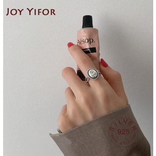 Authentic 925 Sterling Silver Rings round smile letter Finger Rings for Women Wedding Original Silver Jewelry