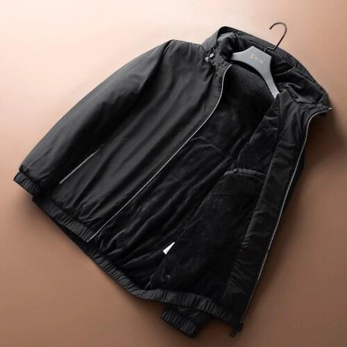 New Arrival Fashion Autumn And Winter Black Plush Thickened Hooded Jacket Men Youth Fashion Casual Printed Jackets Size M-3XL4XL