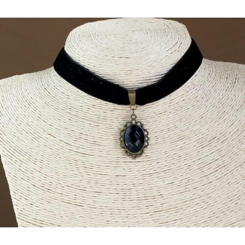 Fashion Plain Black Velvet Ribbon CrystaL Pendant Handmade Tattoo Necklace Short Choker Necklace For Women