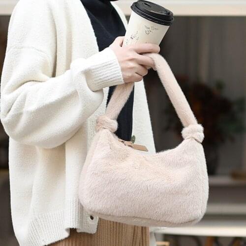 Fashion Soft Plush Women Handbags Ladies Small Bags Autumn Winter Solid Color Female Totes Clutch Purse