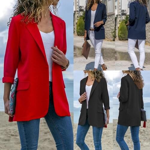 Fashion Women Blazer Suit Coat Long Sleeve Solid Color Office Jacket Outerwear Autumn Women Blazers Jacket Lady Office Work Suit