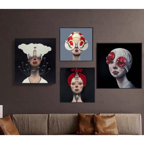 Nordic Abstract Girl Wall Poster Creative Weird Canvas Painting Print Picture Home Decor Art Gallery Bedroom Murals and Prints