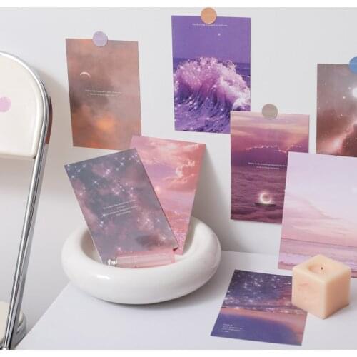 Ins Purple Dreamy Clouds Ocean Postcard Girl Diy Decorative Card Home Decor Poster Bedroom Wall Sticker Photo Props 15 Sheets