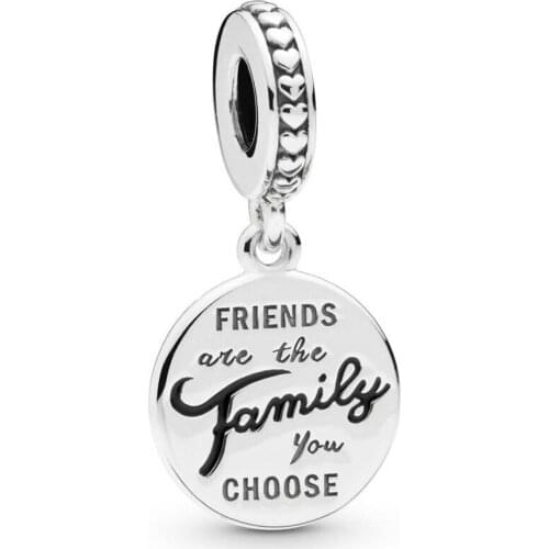 Genuine 925 Sterling Silver Beads Friends Are Family Dangle Charm Fit Pan Women Bracelet & Necklace Diy Jewelry