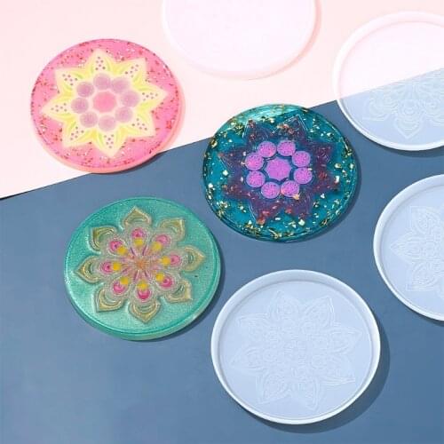 Mandala Flowers Coaster Epoxy Resin Mold Datura Cup Mat Mug Pad Silicone Mould DIY Crafts Home Decorations Casting Tools