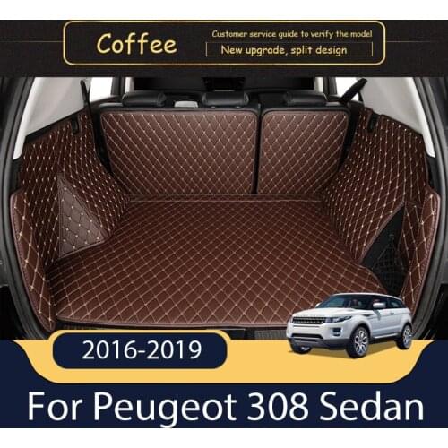 Custom Leather Car Trunk Mats For Peugeot 308 Sedan 2016-2019 Rear Trunk Floor Mat Tray Carpet Mud