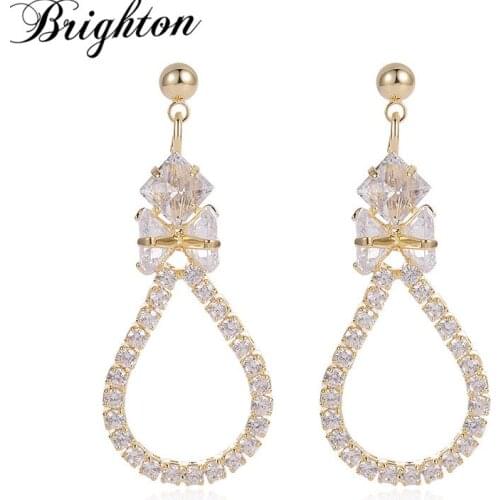 Brighton Exquisite Big Zircon Drop Earrings For Women Statement Party Geometric Alloy Dangle Fashion Jewelry Accessories Gift