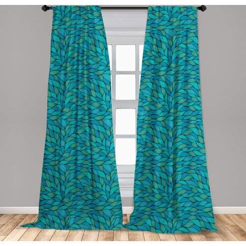 Teal Window Curtains Abstract Wave Ocean Themed Marine Life Print Lightweight Decorative