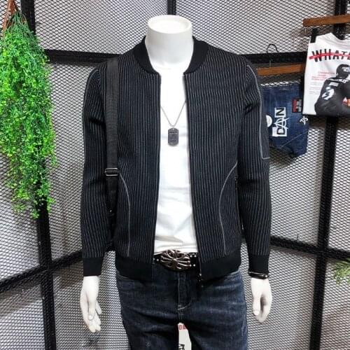 2020 spring and autumn handsome fashion knitted cardigan mens striped korean fashion coat zipper sweater mens clothing