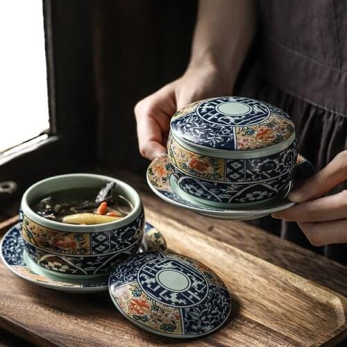 Japanese creative ceramic stew cup with cover birds nest steamed egg bowl home stew small miso soup cup tableware