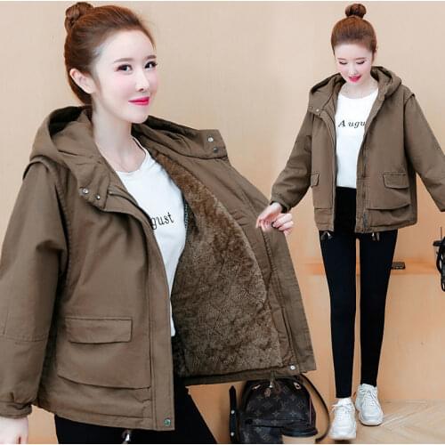 Winter Coat Korean Fashion Women Thick Warm Jacket Fur Lining Padded Parka Outerwear Hooded Female Jacket Warm Coat Y165