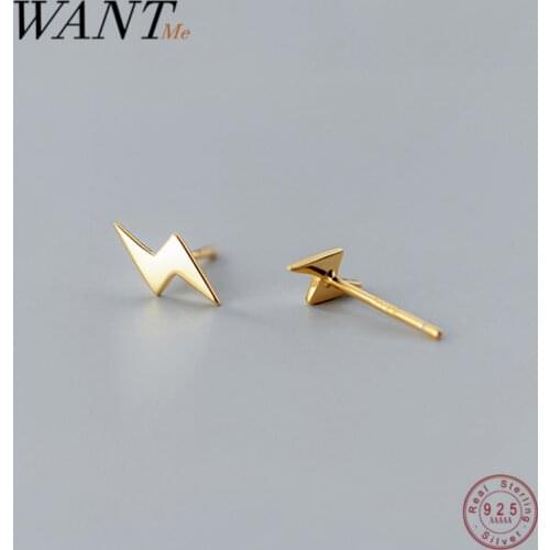 WANTME 925 Sterling Silver Minimalism Cute Lightning Mini Small Stud Earrings for Women Girl Teen Chic Birthday Jewelry Gift