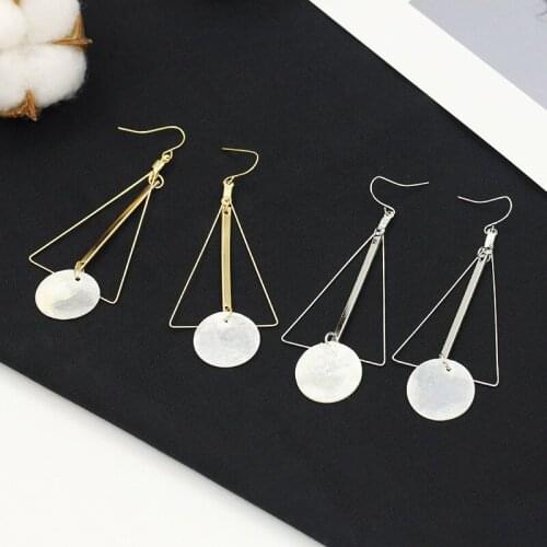Gold Silver Color Hollow Triangle Drop Earrings Women Double Pendants Hollow Statement Charm Earring Big Shell Dangle Pendant
