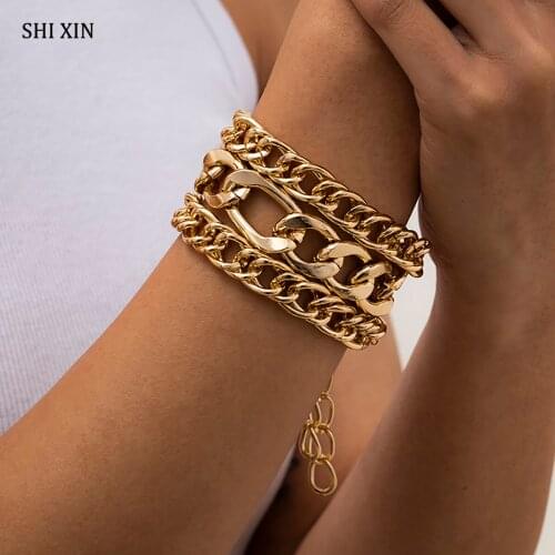 SHIXIN Hip Hop Thick Cuban Link Chains Bracelet for Women Punk Layered Hand Chain Jewelry Chunky Bracelets Set 2021 Fashion Gift