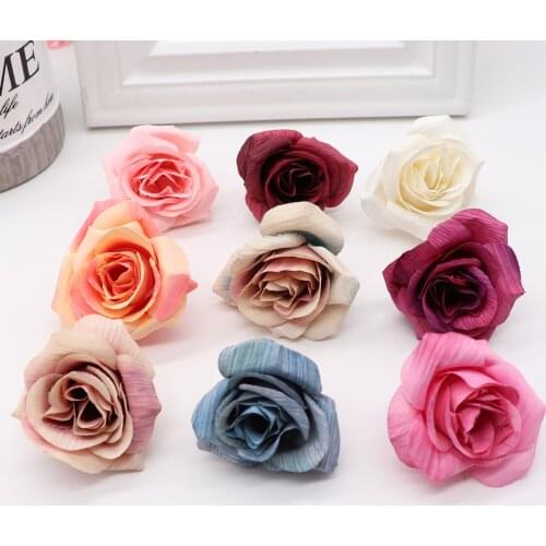 10pcs/lot 5.5cm mini silk rose head artificial flowers wedding home decoration DIY flower wall scrapbook gift box craft flowers
