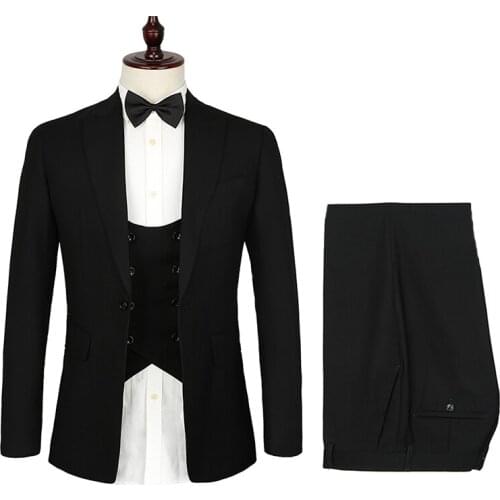 2020 Newest One Button Black Mottled There Pieces Suit For Business Dinner Best Man Groom Suit( Jacket+Pants+Vest)