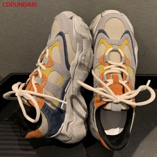 2021 Mixed Colors Splicing Genuine Leather Flat Platform Sneakers Shoes Women Spring Summer Lace Up Casual Flats Ladies Popular