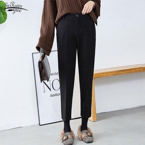 2021 Elegant Autumn Elastic Waist Harem Pants Winter Woolen Capri-Pants Girl Plus Size Thicken Pants Women Padded Trousers 10942