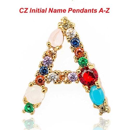 3pcs/lot Rainbow CZ Initial Name Letter Pendant Micro Pave CZ Alphabet Pendants Cubic Zirconia Name Jewelry Necklace Pendant