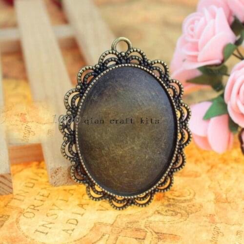 50pcs large oval cameo base setting antique bronze zinc alloy Charm Pendant for DIY inlay cabochon of 30X40mm