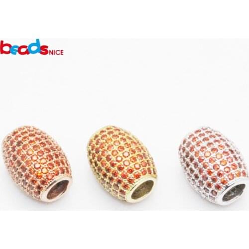 Beadsnice Oval Spacer Beads Sterling Silver Zirconia Micro Pave Big Hole Beads Handmade Bracelet Accessories ID 25104