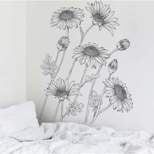 Black sketch sunflower wall stickers living room bedroom wall decor removable vinyl wall decals for room decor home decoration
