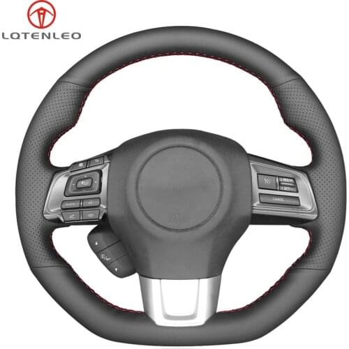 LQTENLEO Black Genuine Leather Hand-stitched Car Steering Wheel Cover For Subaru WRX (STI) 2015-2020 Levorg 2015-2019
