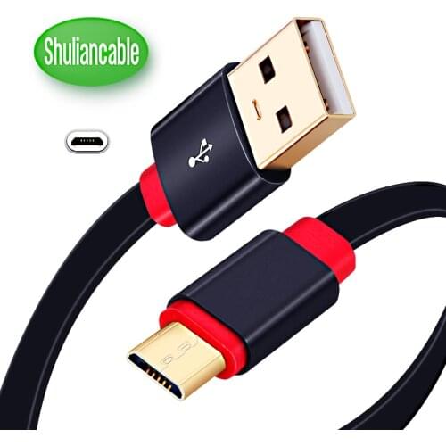 Fast charging USB cable flat gold-plated Micro USB line Android mobile phone data sync charger line for Xiaomi Samsung Android