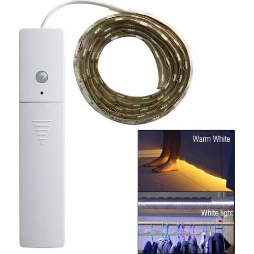 Flexible PIR Motion Sensor LED Strip Light Activated 60Led Night Light Battery Operated Cabinet Closet Kitchen Bedroom Light