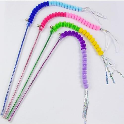 Legendog Cat Wand Toy Plush Interactive Toy Creative Cat Teaser Stick Toy Kitten Play Wand Colorful Plush Ball Toy Cat Favor Toy