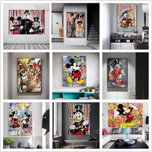 Graffiti Donald Duck Mickey Mouse Disney Wall Street Art Cuadros Picture Canvas Painting Posters Prints for Living Room Decor