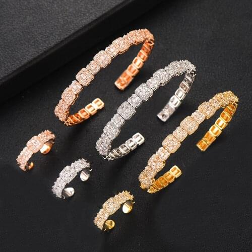 Kellybola Brand New Romantic Elegant Match Stackable Bangle Ring Set For Women Bridal Wedding Full Micro Cubic Zircon Pave Party